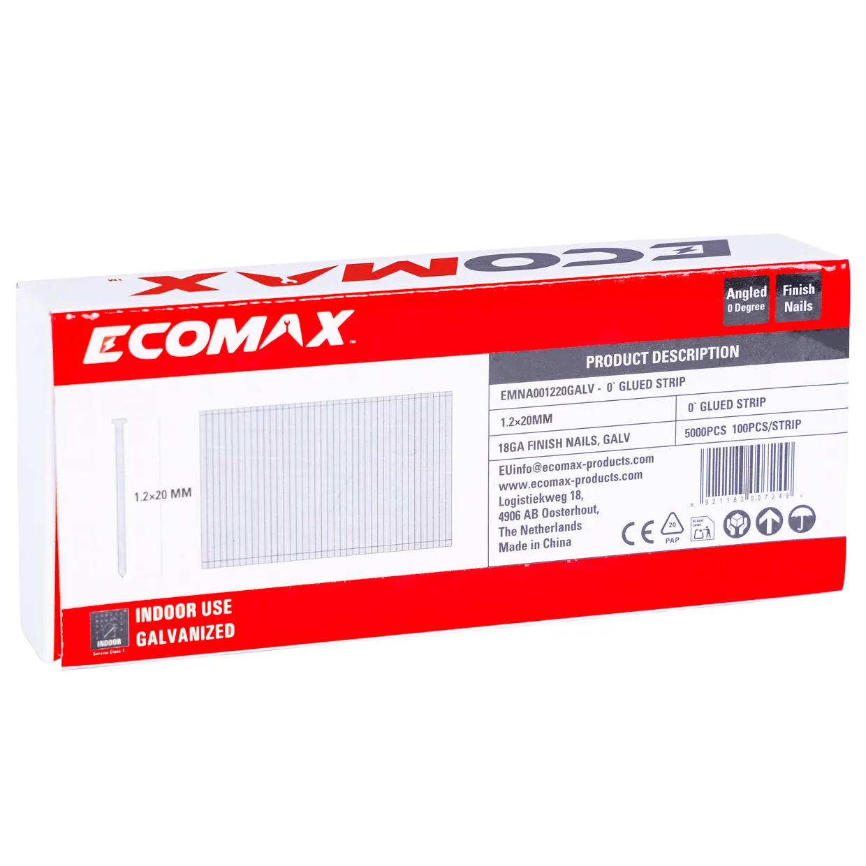 （EMNA001220GALV） EMX 0´18GA brad galv. plain 1.2x20mm, strip, 5000