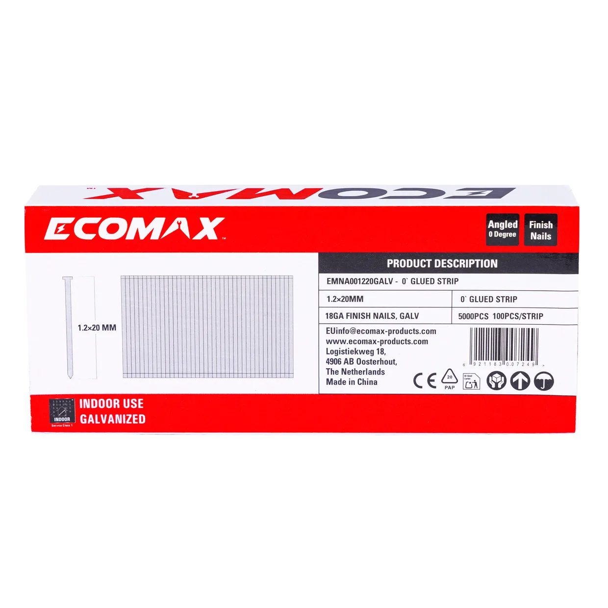 （EMNA001220GALV） EMX 0´18GA brad galv. plain 1.2x20mm, strip, 5000