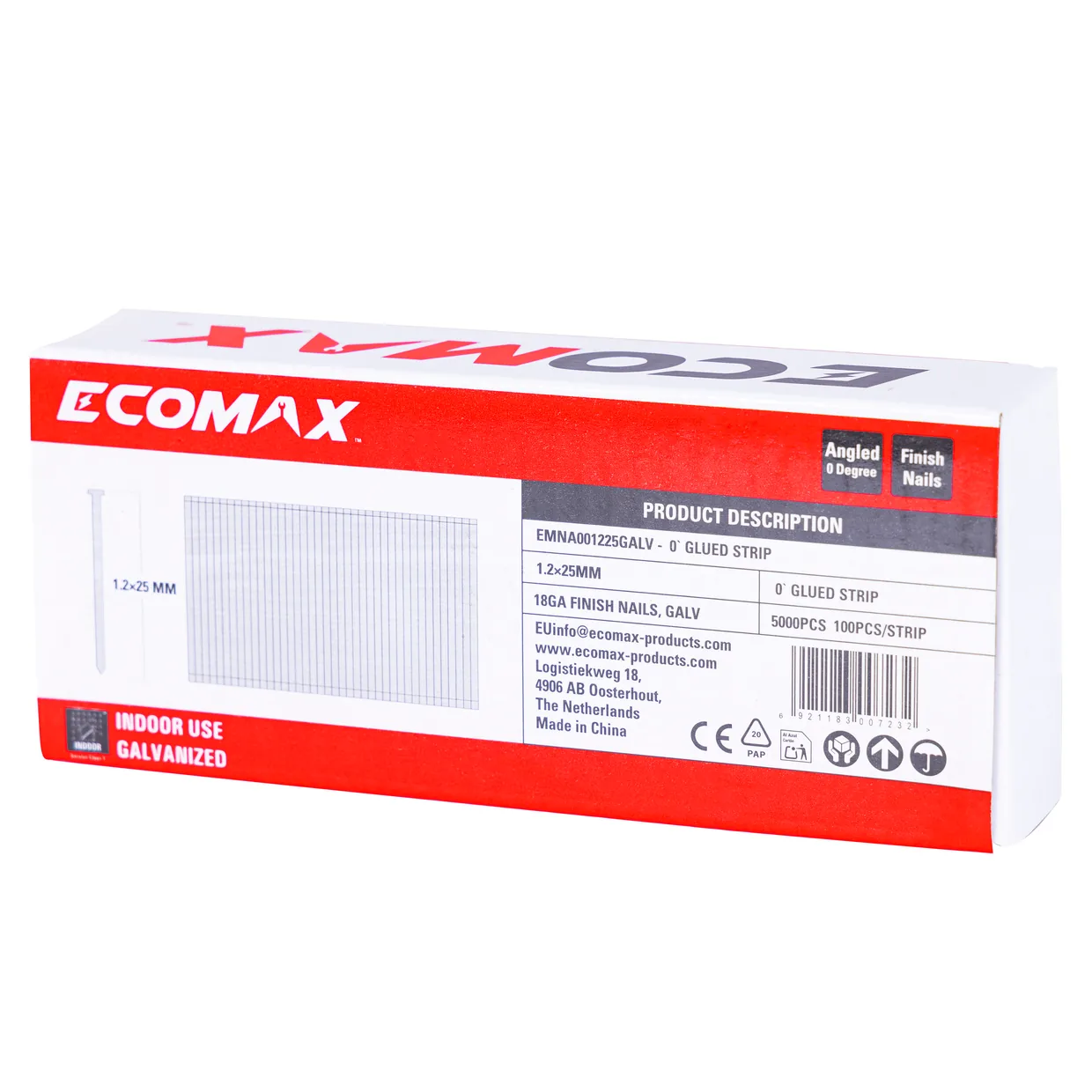 （EMNA001225GALV）EMX 0´18GA brad galv. plain 1.2x25mm, strip, 5000