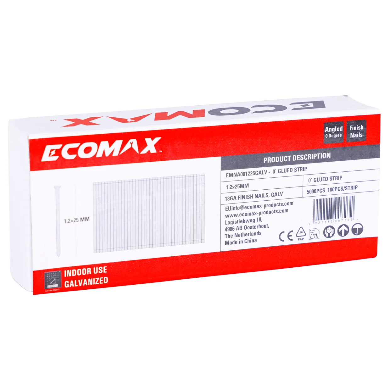 （EMNA001225GALV）EMX 0´18GA brad galv. plain 1.2x25mm, strip, 5000