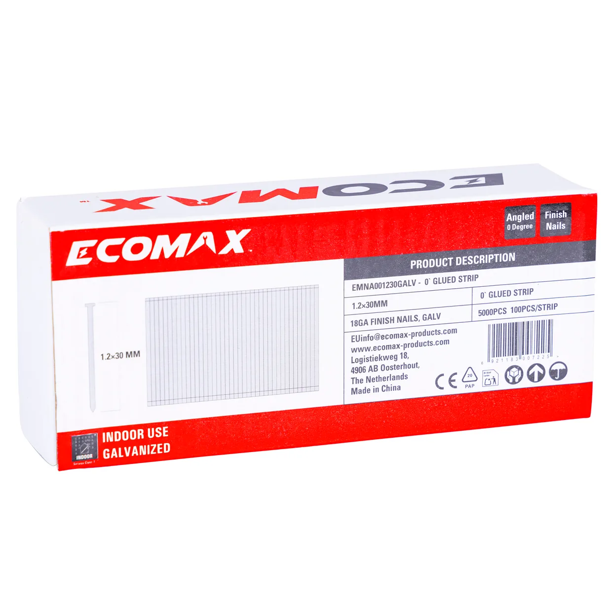 （EMNA001230GALV）EMX 0´18GA brad galv. plain 1.2x30mm, strip, 5000
