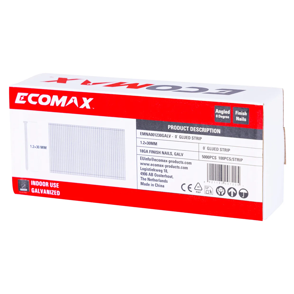 （EMNA001230GALV）EMX 0´18GA brad galv. plain 1.2x30mm, strip, 5000