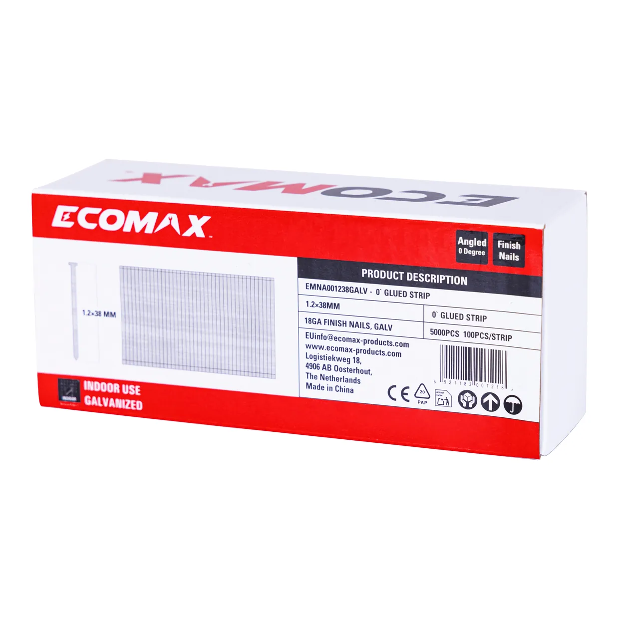 （EMNA001238GALV）EMX 0′18G brad galv. plain 1.2x38mm