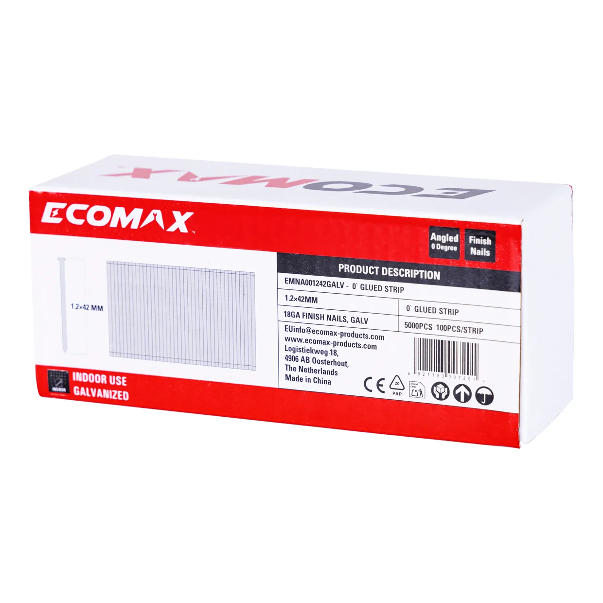 （EMNA001242GALV）EMX 0´18GA brad galv. plain 1.2x42mm, strip, 5000