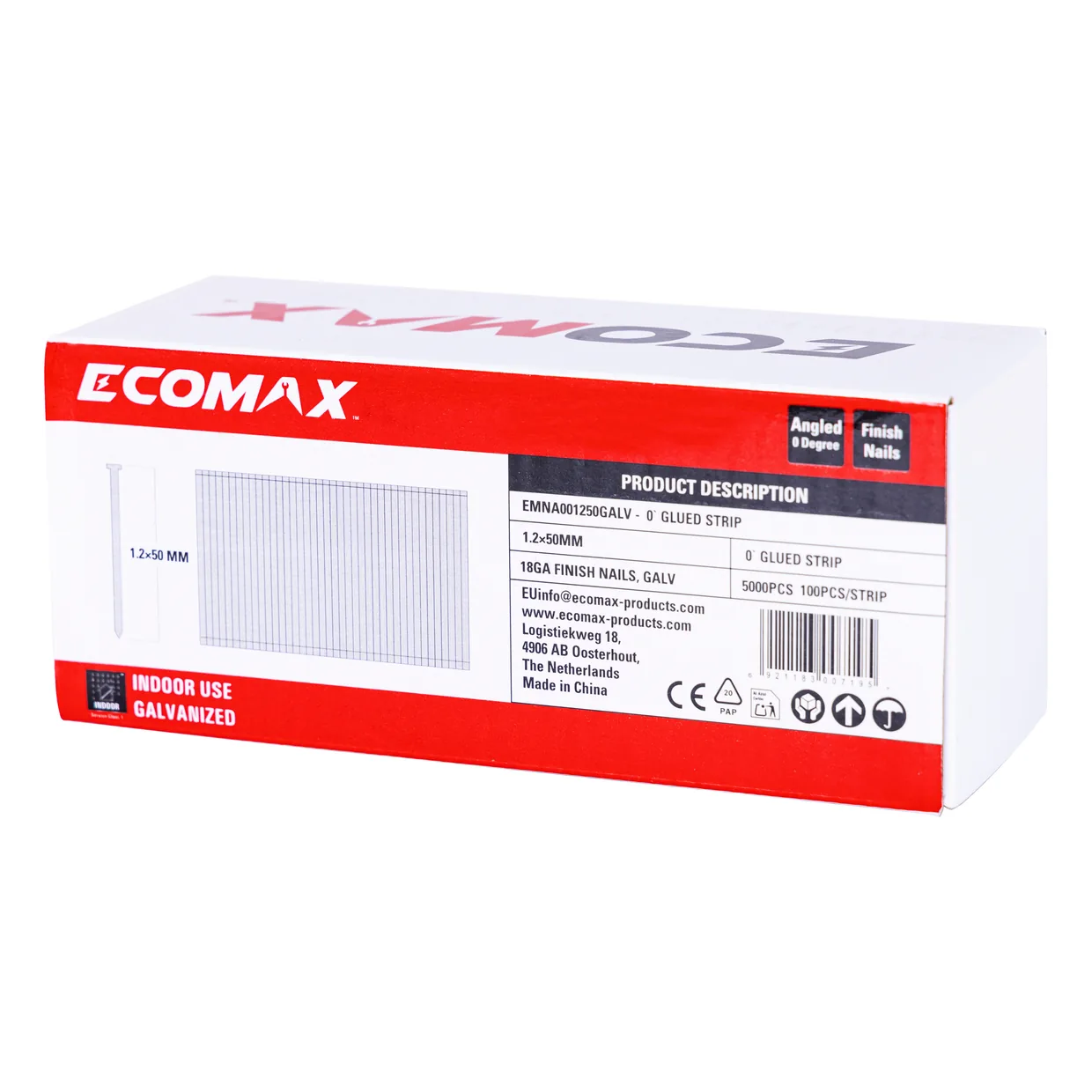 （EMNA001250GALV）EMX 0´18GA brad galv. plain 1.2x50mm, strip, 5000