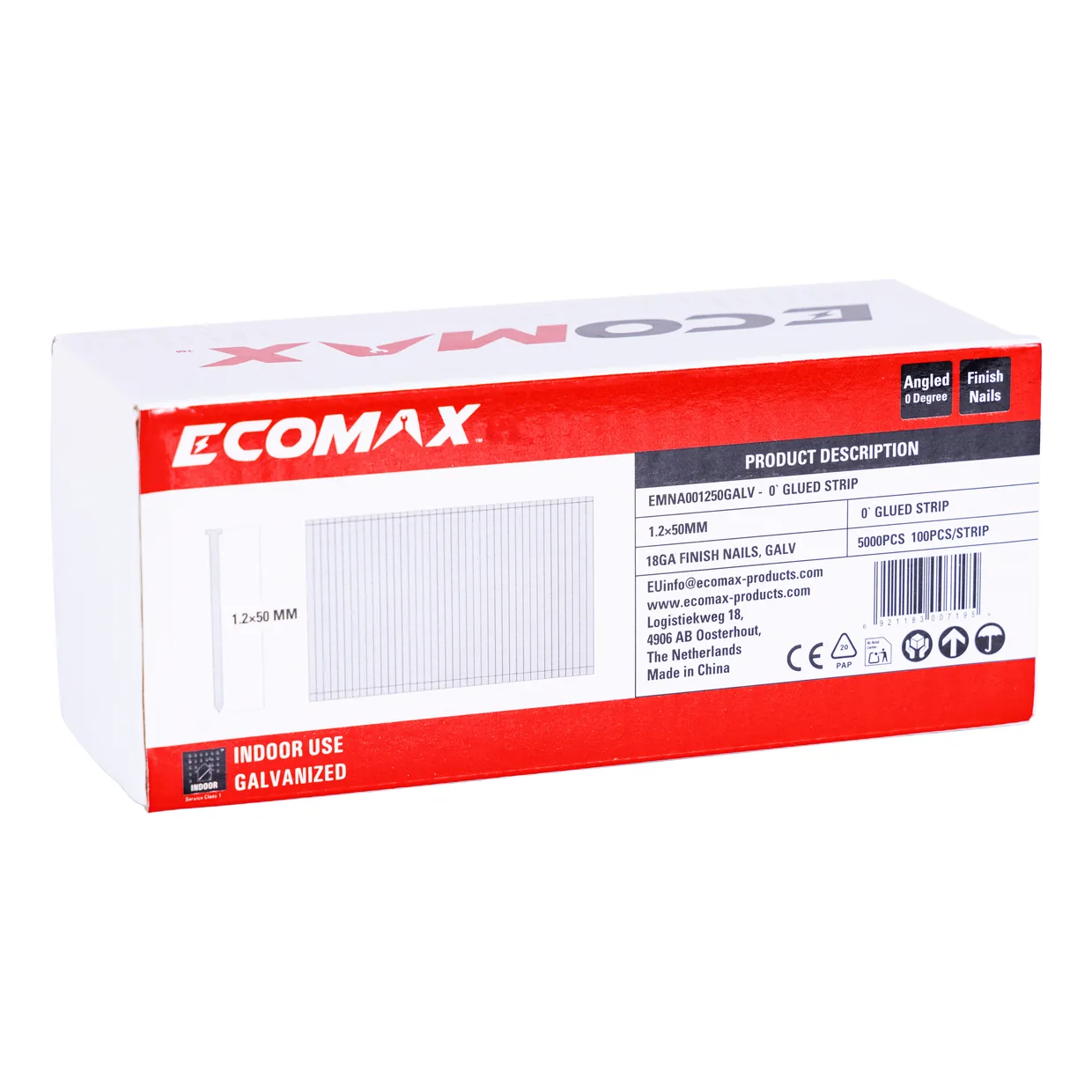 （EMNA001250GALV）EMX 0´18GA brad galv. plain 1.2x50mm, strip, 5000