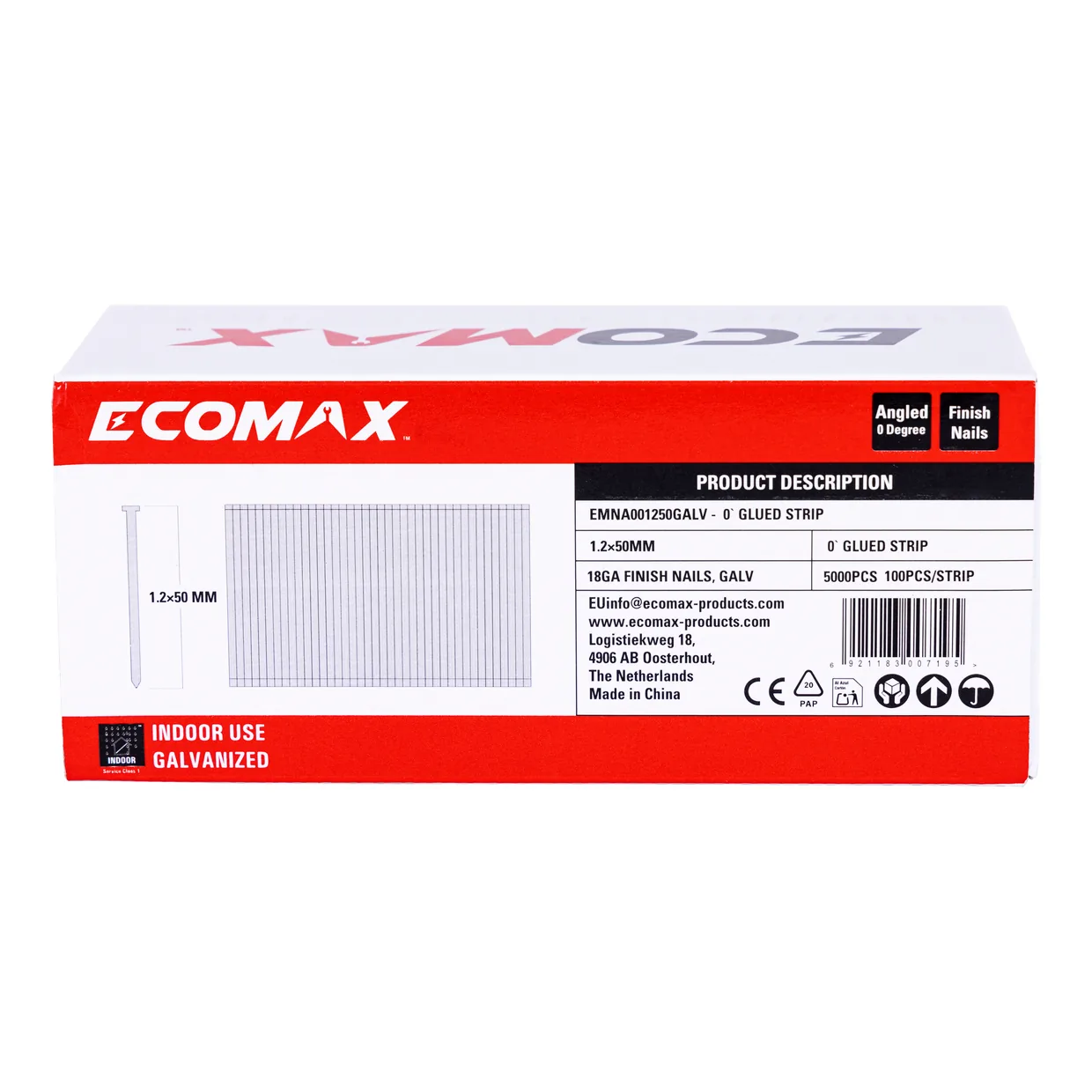 （EMNA001250GALV）EMX 0´18GA brad galv. plain 1.2x50mm, strip, 5000