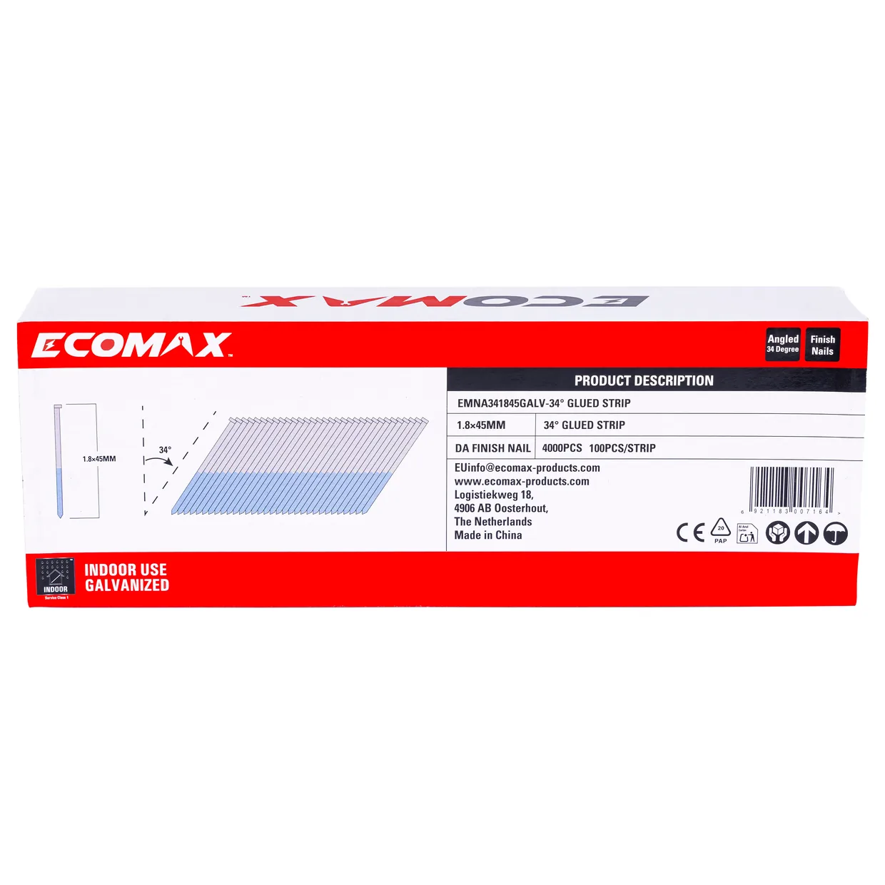 （EMNA341845GALV）EMX 34′ DA finish nail galv. 1.8x45mm