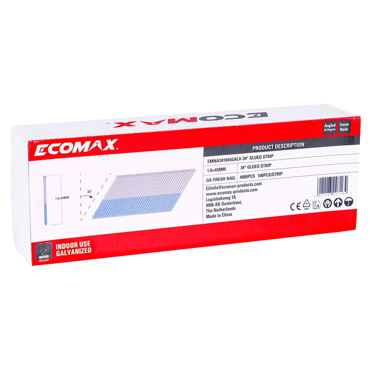 （EMNA341845GALV）EMX 34′ DA finish nail galv. 1.8x45mm