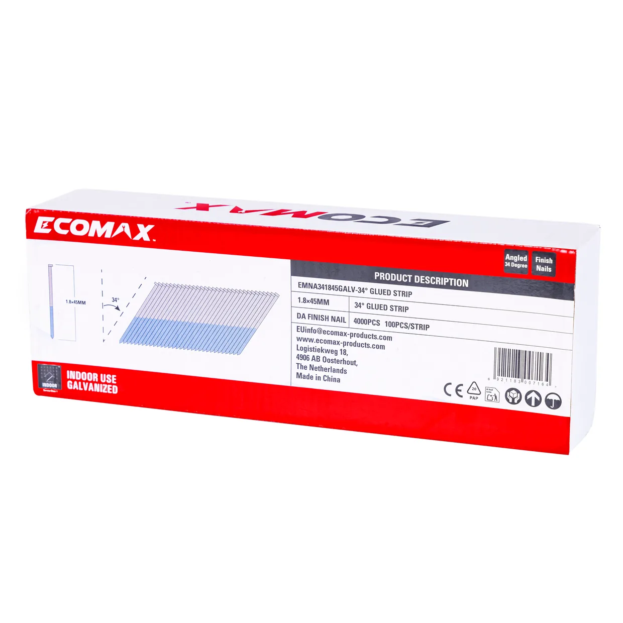 （EMNA341845GALV）EMX 34′ DA finish nail galv. 1.8x45mm