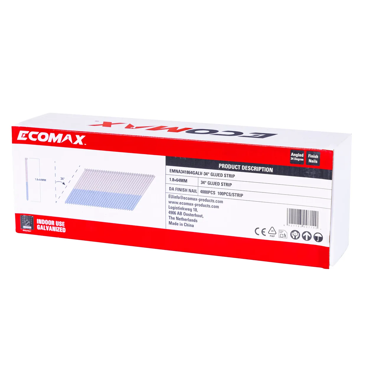 （EMNA341864GALV）EMX 34´ DA finish nail galv. 1.8x64mm, strip, 4000
