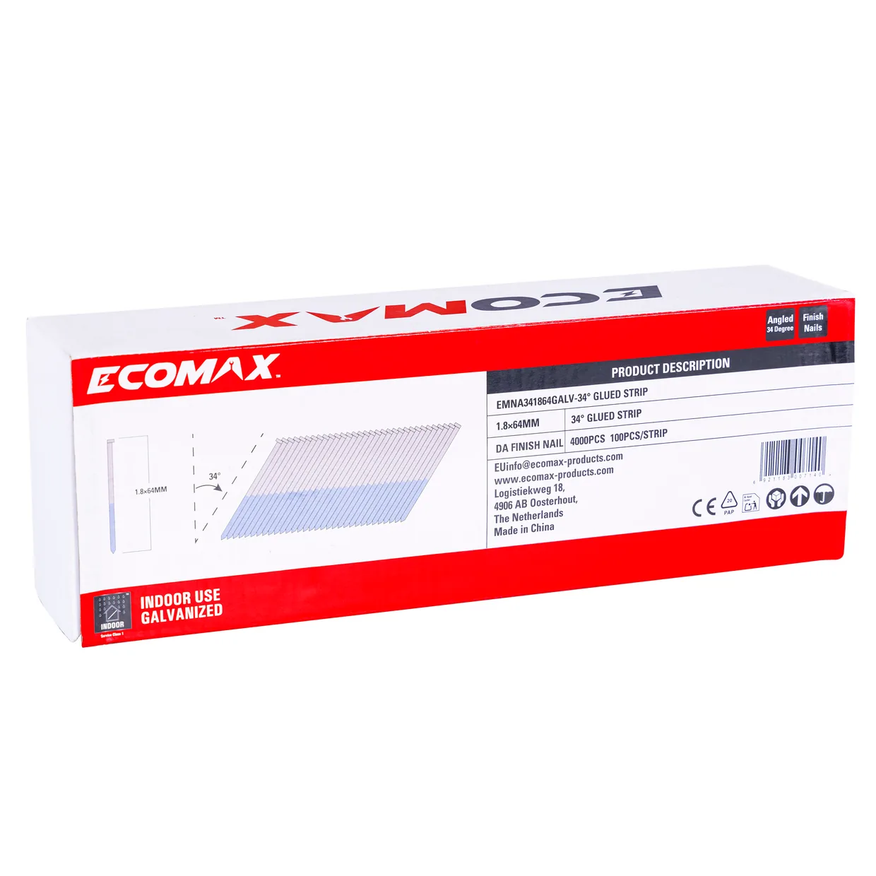 （EMNA341864GALV）EMX 34´ DA finish nail galv. 1.8x64mm, strip, 4000