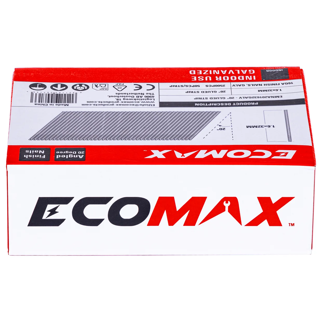 （EMNA201632GALV）EMX 20´16GA brad galv. plain 1.6x32mm, strip, 2500