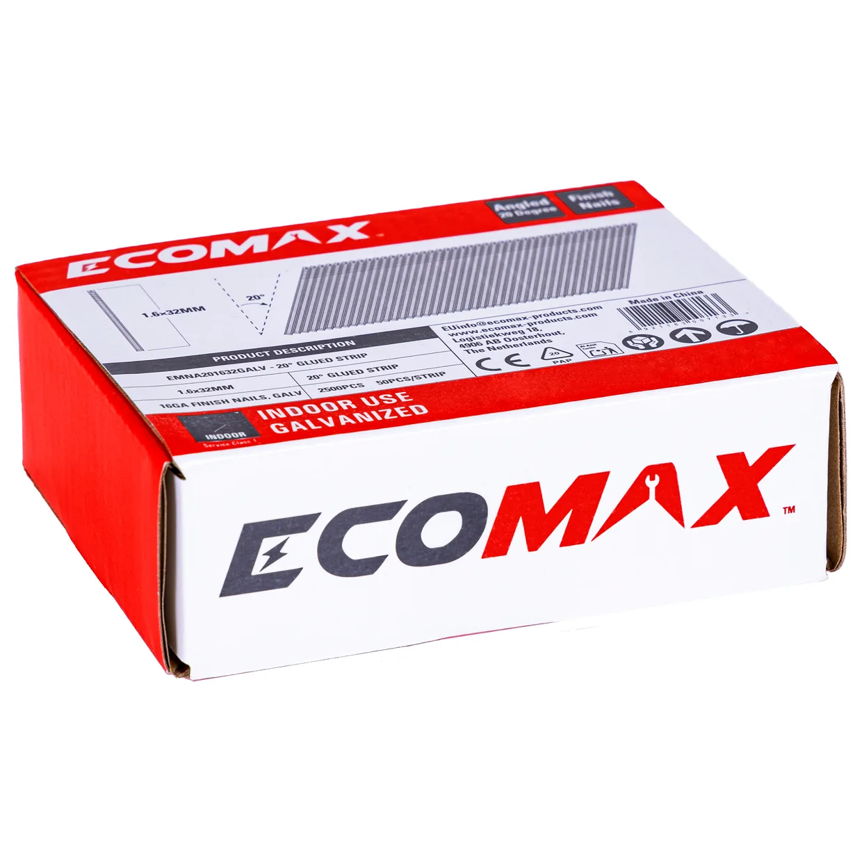 （EMNA201632GALV）EMX 20´16GA brad galv. plain 1.6x32mm, strip, 2500