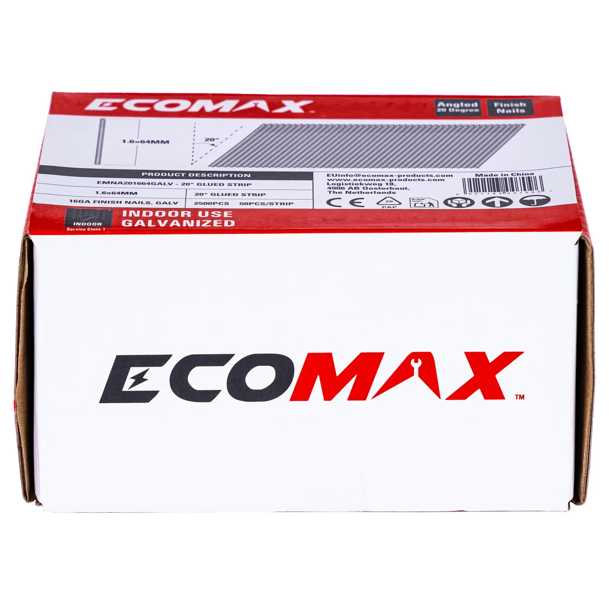 （EMNA201664GALV）EMX 20´16GA brad galv. plain 1.6x64mm, strip, 2500