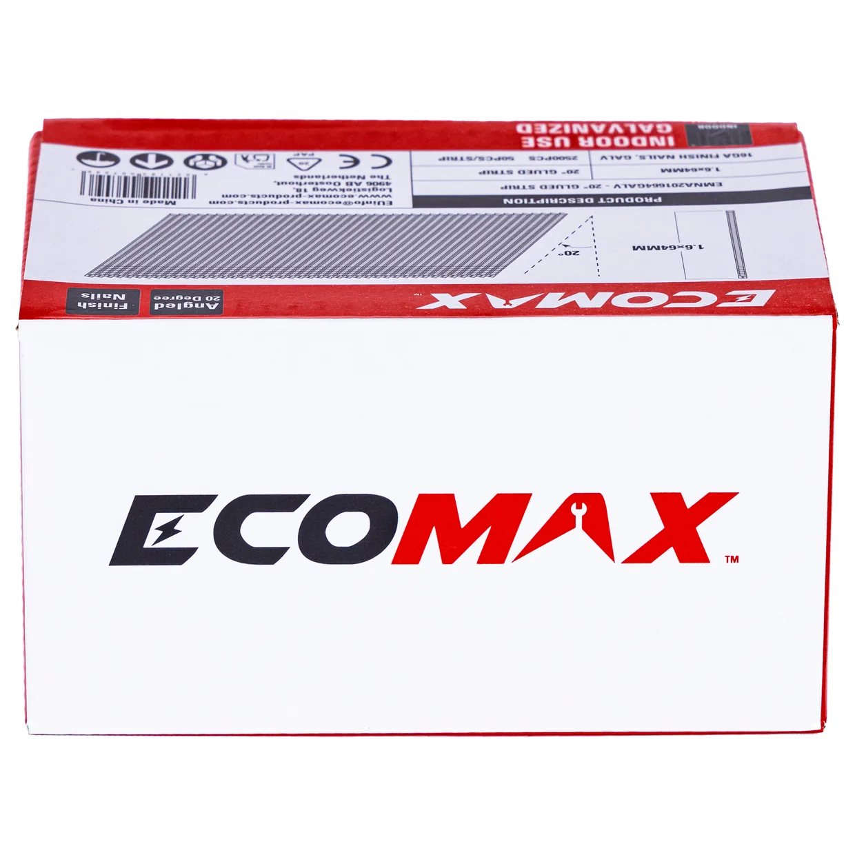 （EMNA201664GALV）EMX 20´16GA brad galv. plain 1.6x64mm, strip, 2500