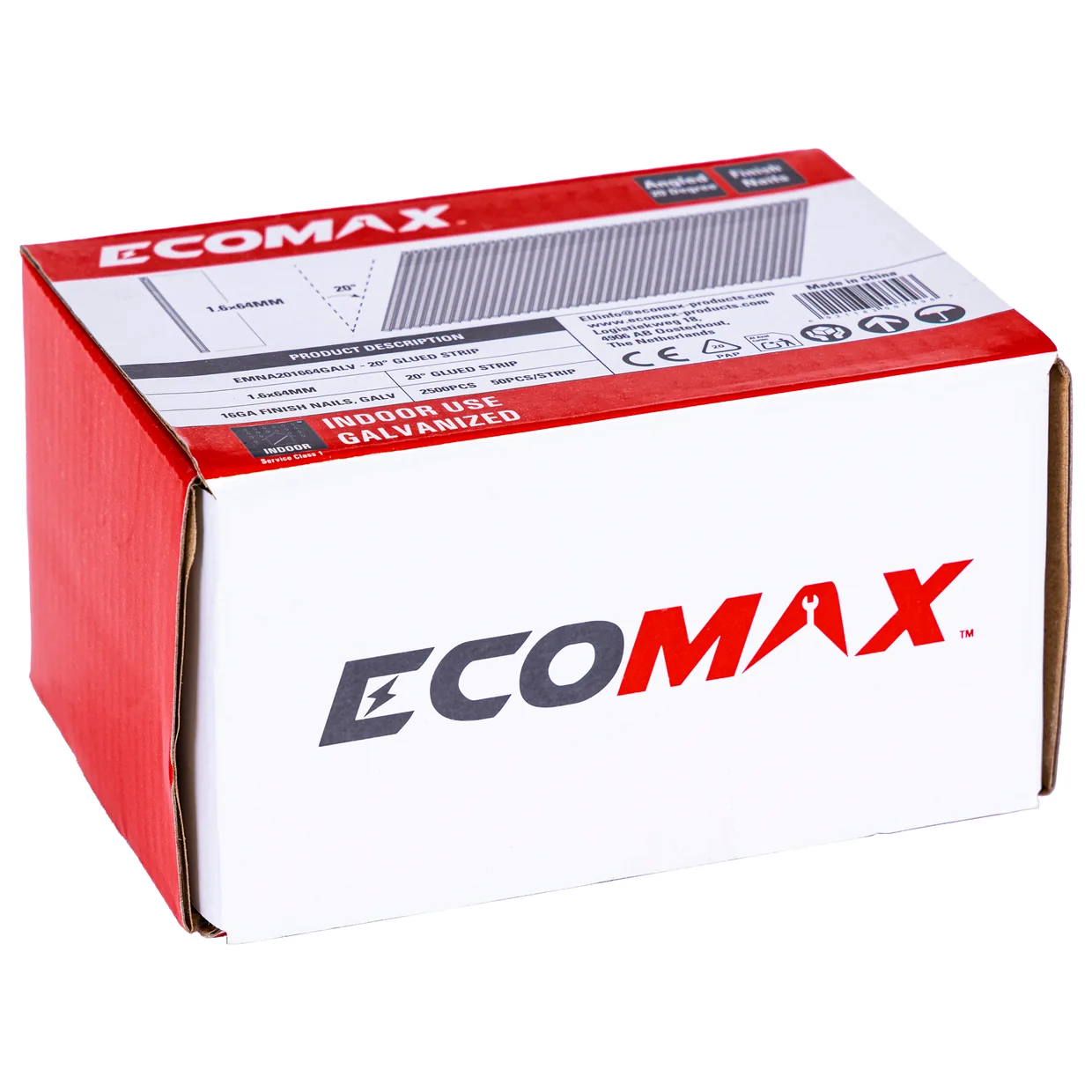 （EMNA201664GALV）EMX 20´16GA brad galv. plain 1.6x64mm, strip, 2500
