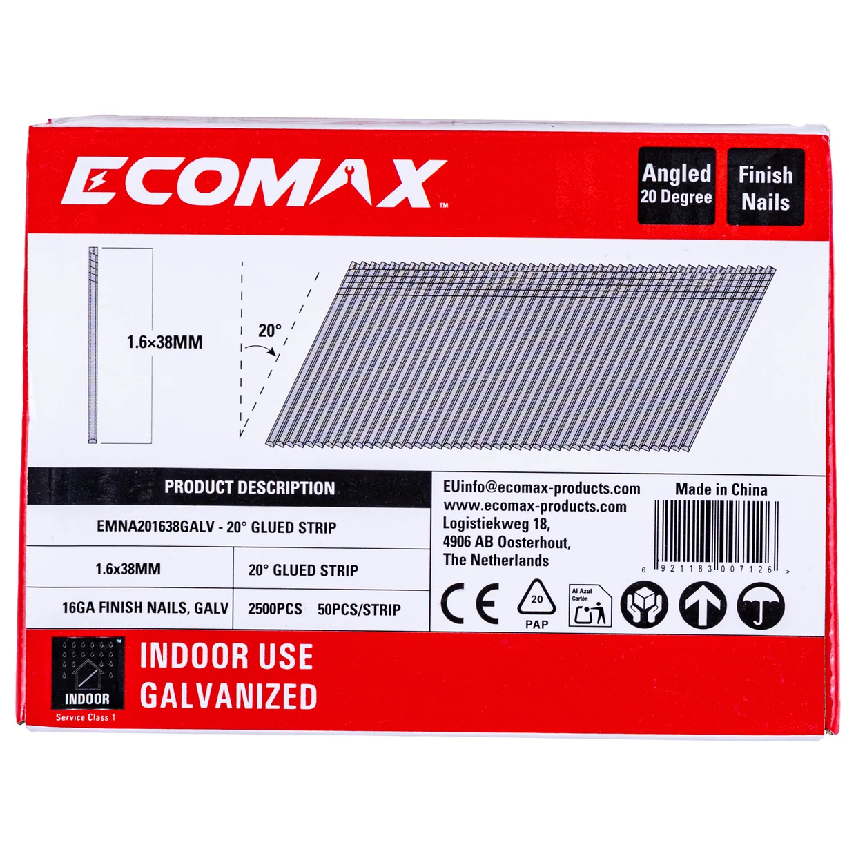 （EMNA001638GALV） EMX 0´16GA brad galv plain 1.6x38mm, strip, 2500