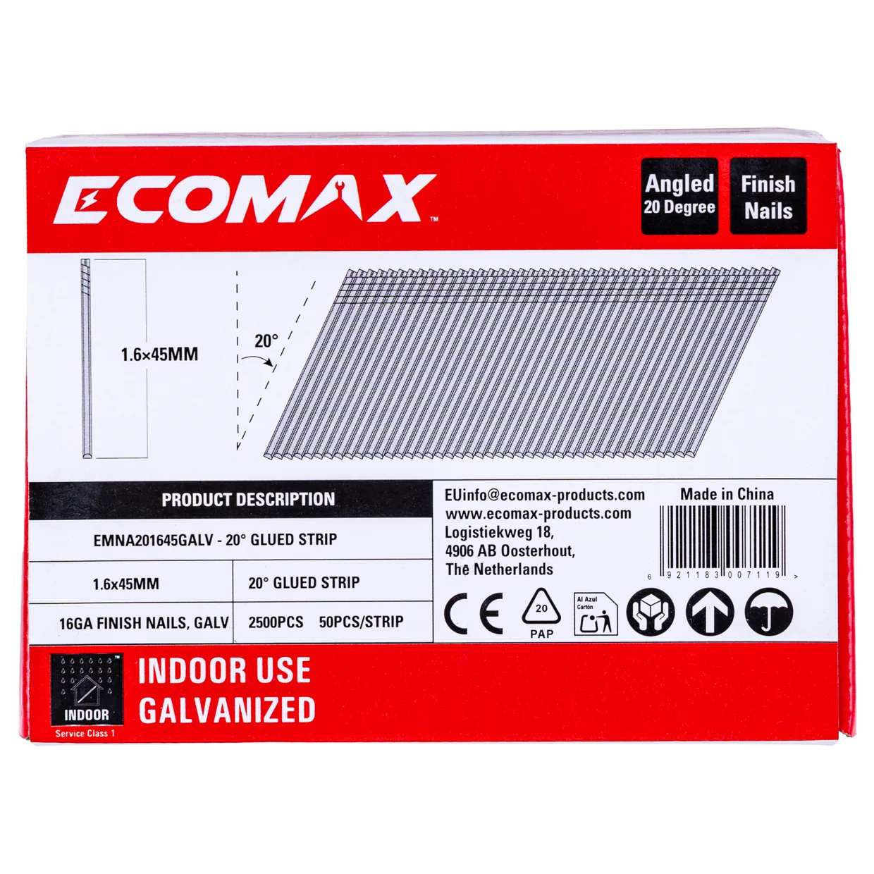 （EMNA001645GALV）EMX 0´16GA brad galv plain 1.6x45mm, strip, 2500