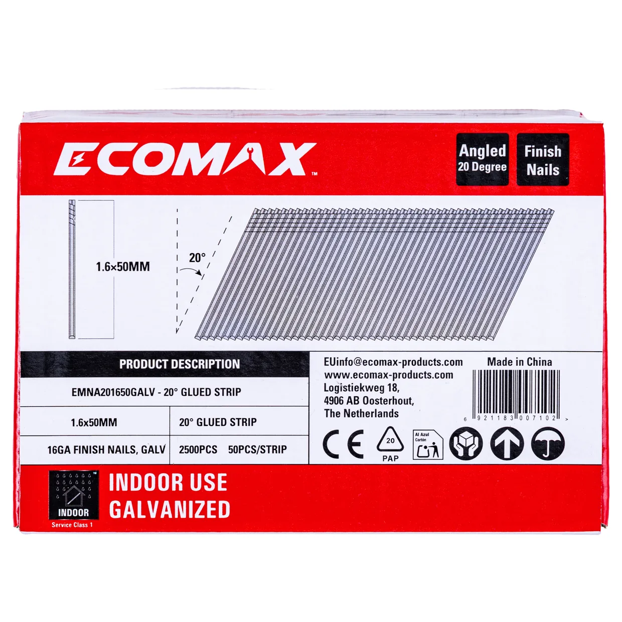（EMNA001650GALV）EMX 0´16GA brad galv plain 1.6x50mm, strip, 2500