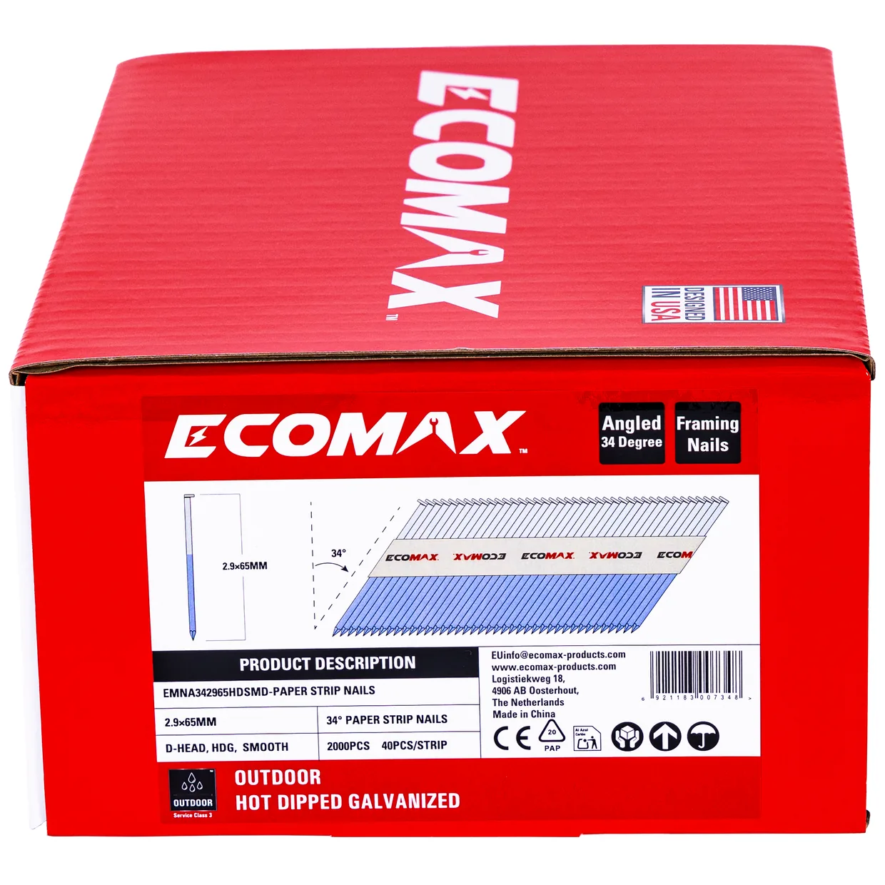（EMNA342965HDSMD）EMX 2.9x65 34° paper strip, HDG, D-head smooth, 2000