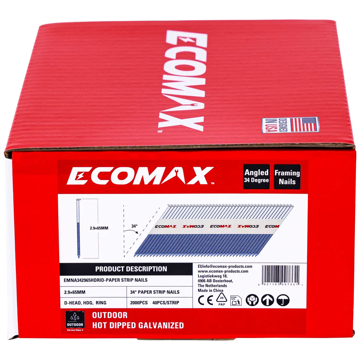 （EMNA342965HDRID）EMX 2.9x65 34° paper strip, HDG, D-head ring, 2000