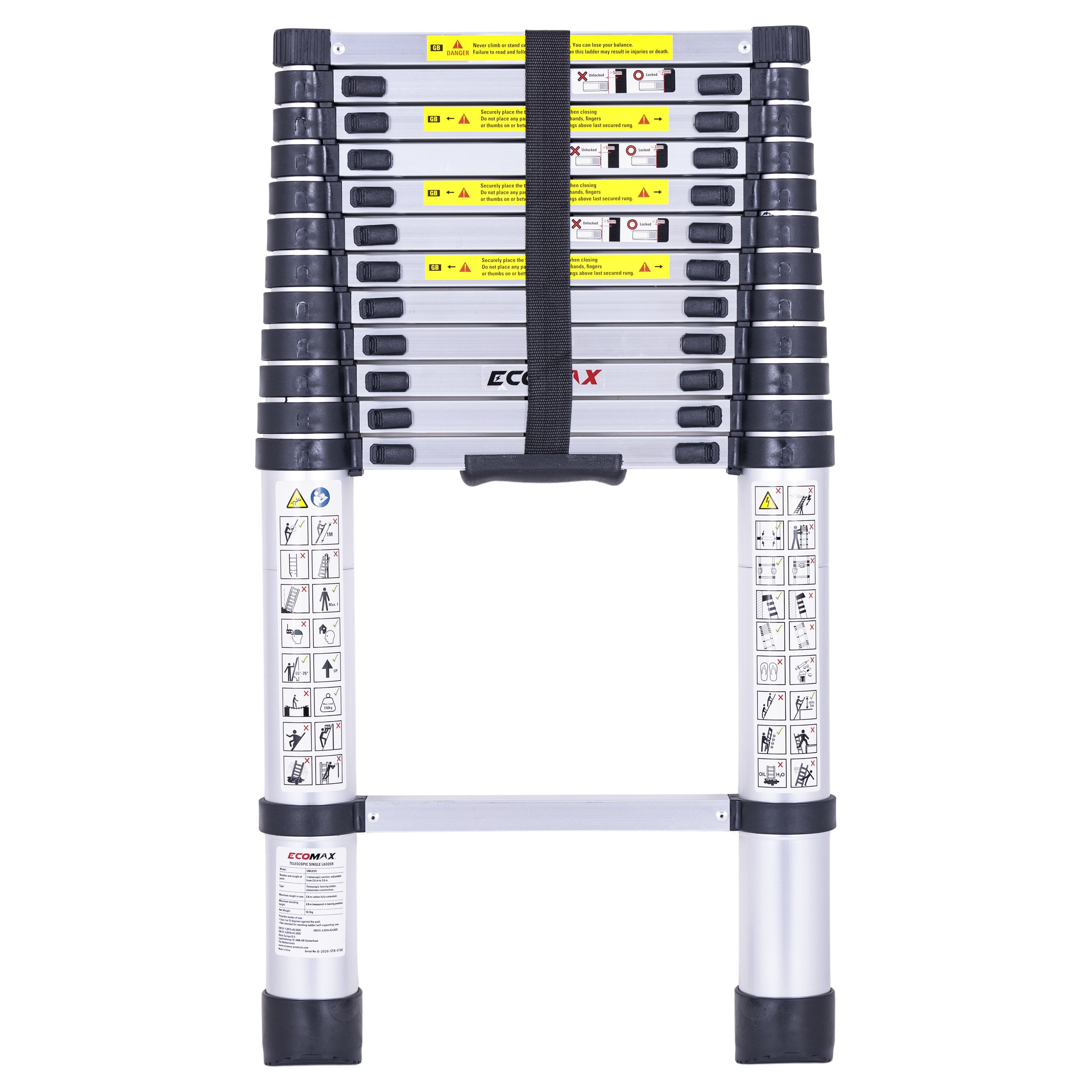 （EML0101）EMX Telescopic Single Ladder RED 380cm