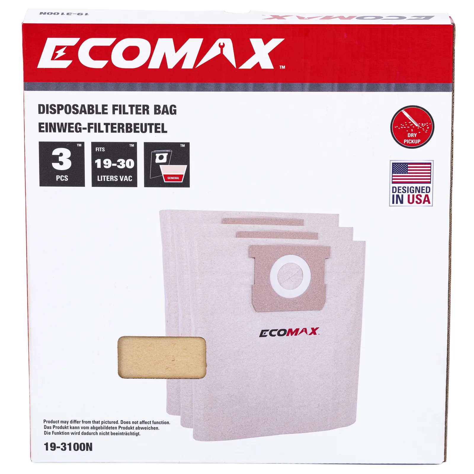 （25-1238N）Ecomax Disposable filter bagFit for 4gal w/ 48mm vacuum port only