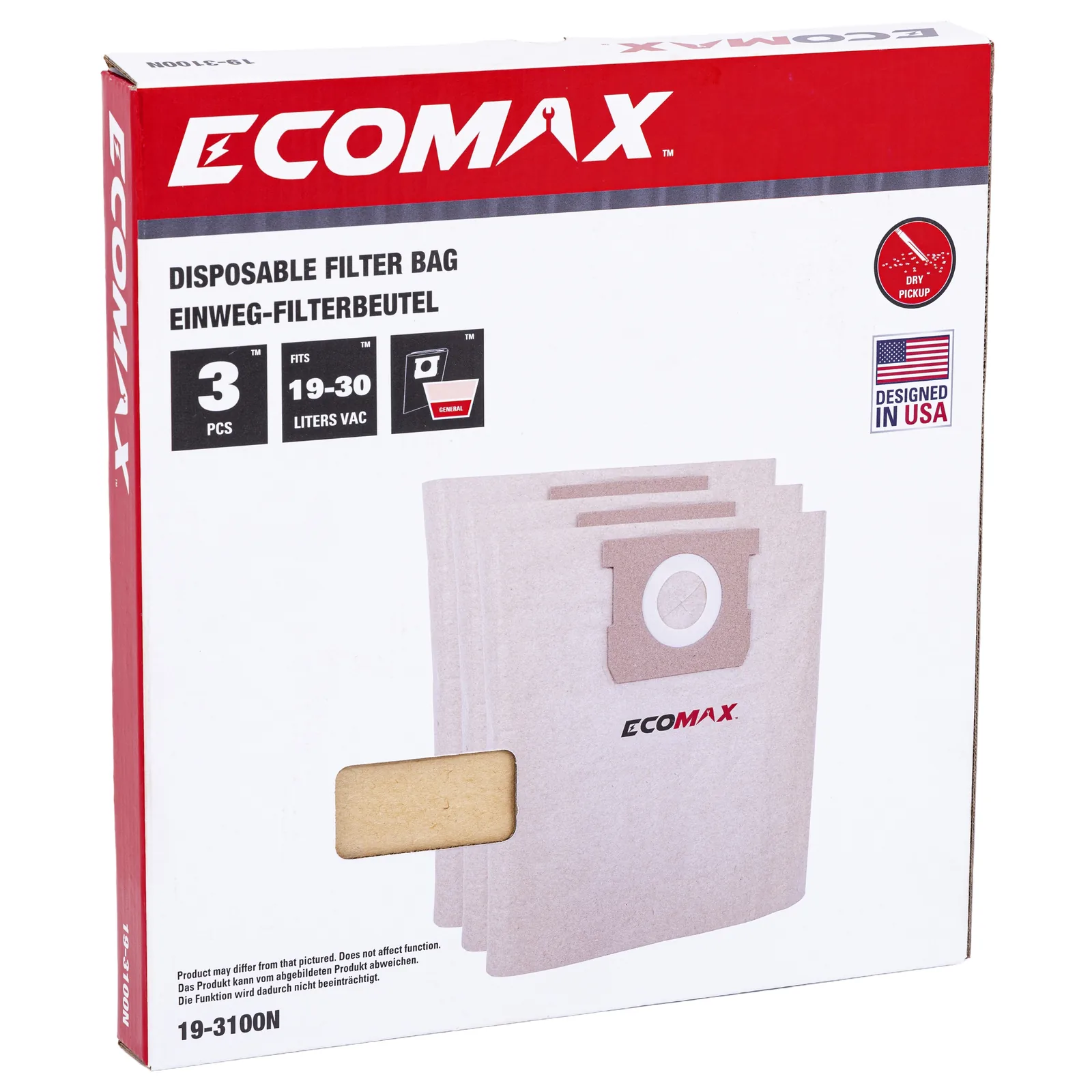 （25-1238N）Ecomax Disposable filter bagFit for 4gal w/ 48mm vacuum port only