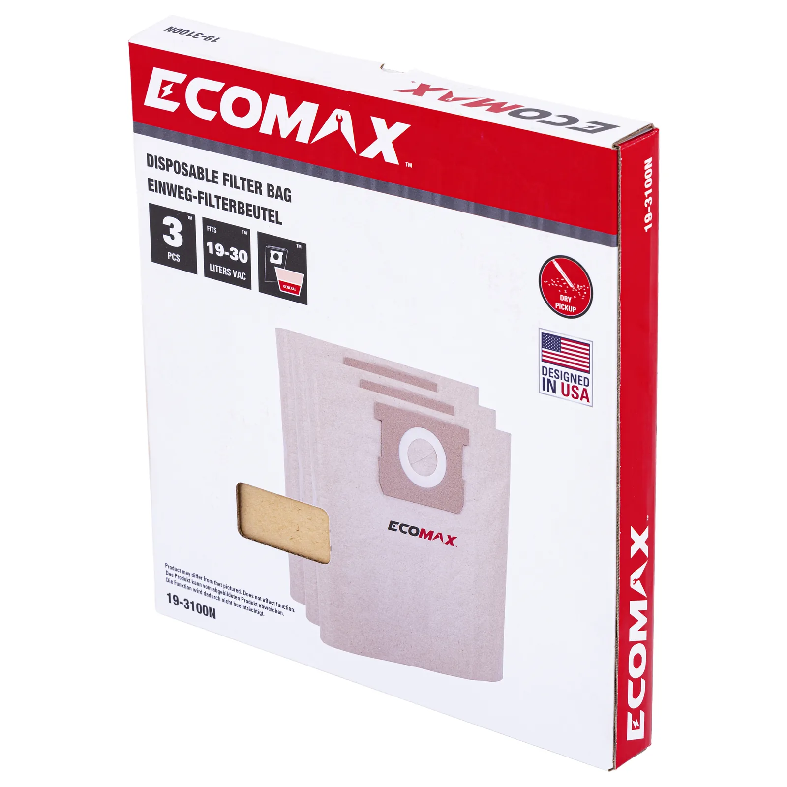 （25-1238N）Ecomax Disposable filter bagFit for 4gal w/ 48mm vacuum port only