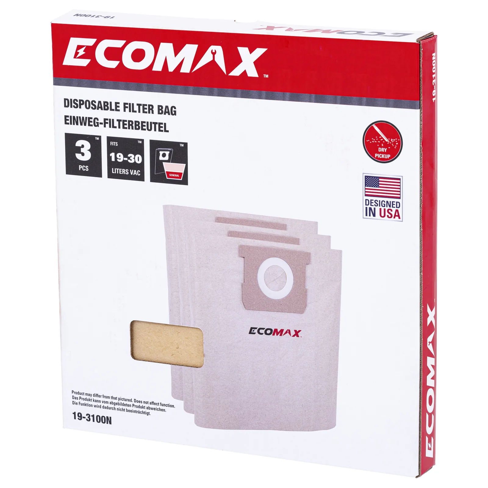 （25-1238N）Ecomax Disposable filter bagFit for 4gal w/ 48mm vacuum port only