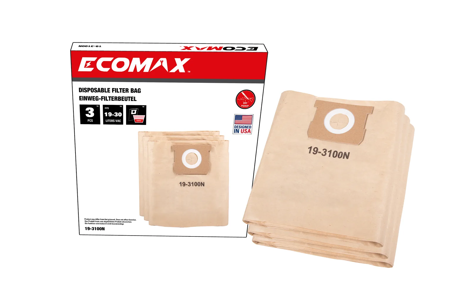 （19-3100N）Ecomax Disposable filter bag Fit for 5 - 8gal w/ 48mm vacuum port only